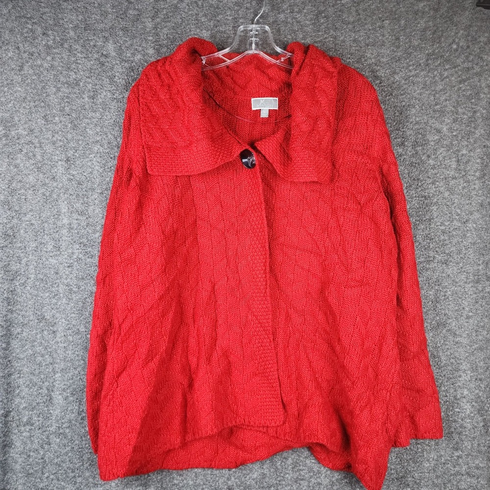 JM Collection Cardigan Women 1X Red Cable Knit Portrait Collar Single Button